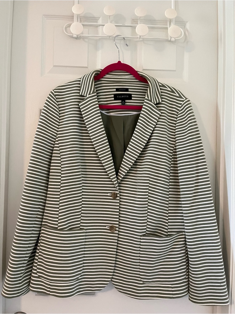 Talbots Olive Green and White Striped Blazer